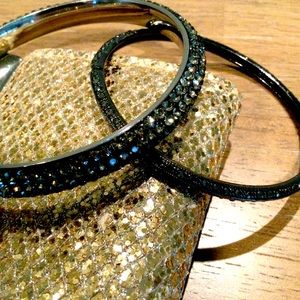 2 Black Rhinestone Bangles 1 slip On 1 with Clasp